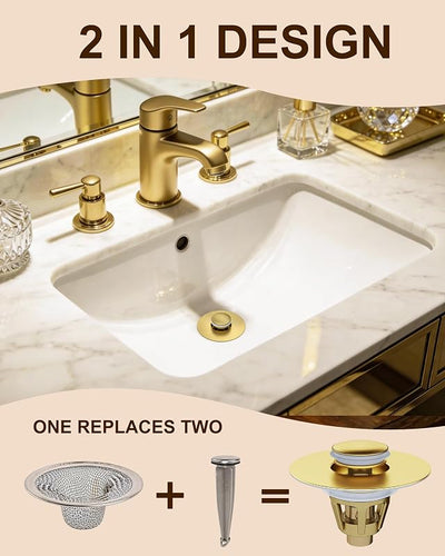 Tapón drenaje lavabo baño desplegable antiobstrucción dorado