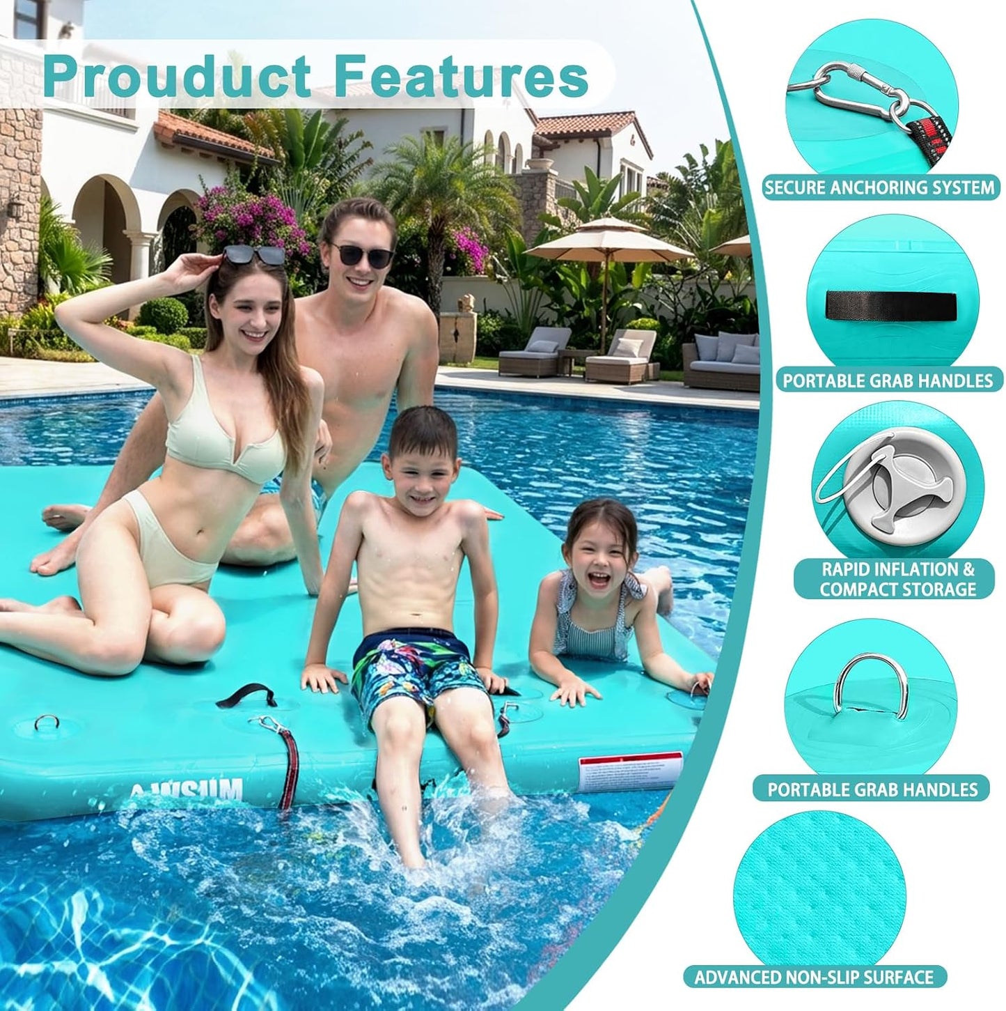 Muelle flotante inflable con superficie antiderrap para