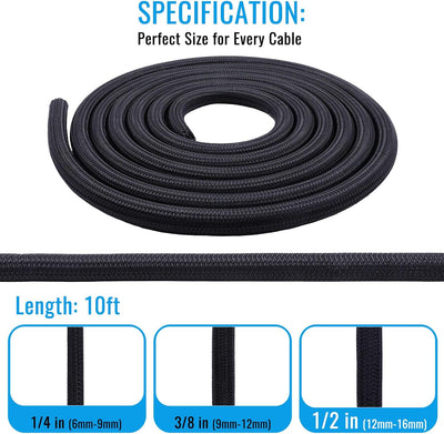 Funda cable trenzada 1/2pulg protector gatos 10ft negro