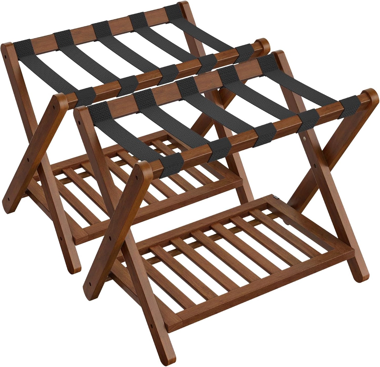 Estantería equipaje madera maciza set 2 plegable con estante