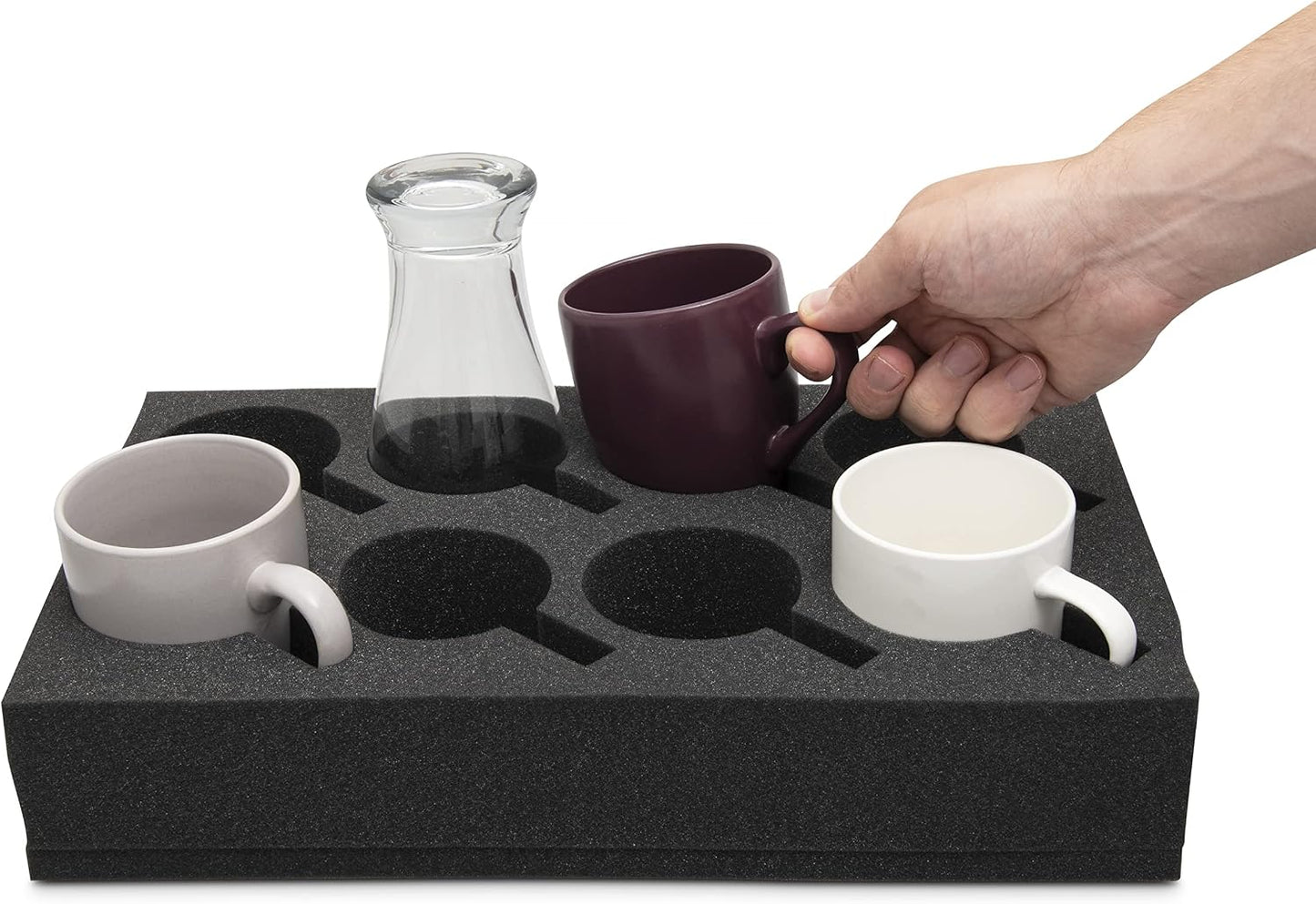 Set 2 portavasos espuma vidrio gris 8 ranuras viaje