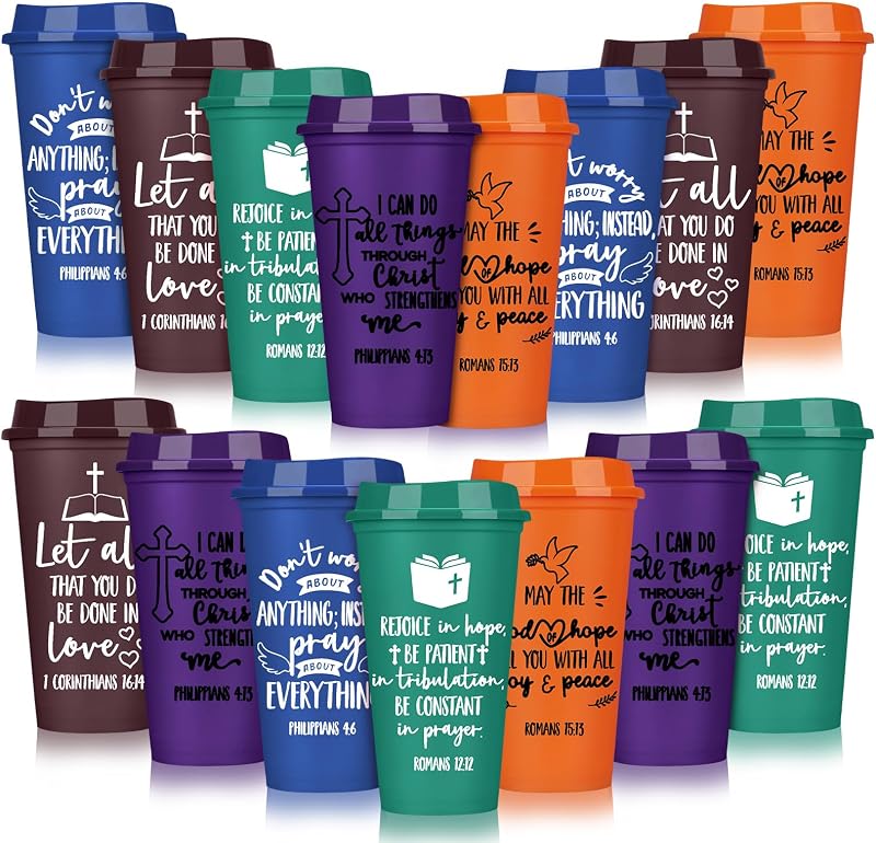 15 Vases Cristianos 16oz con Tapas Color Oscuro