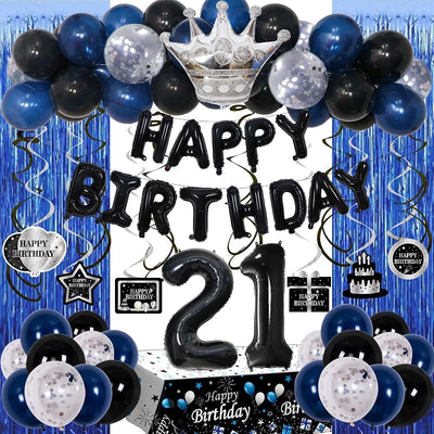 Decoración cumpleaños 21 años azul y negro