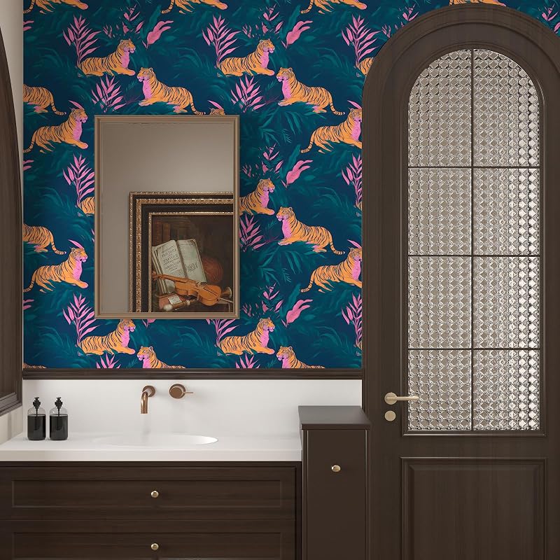 Papel tapiz tigre tropical autoadhesivo 17.5x393.5"