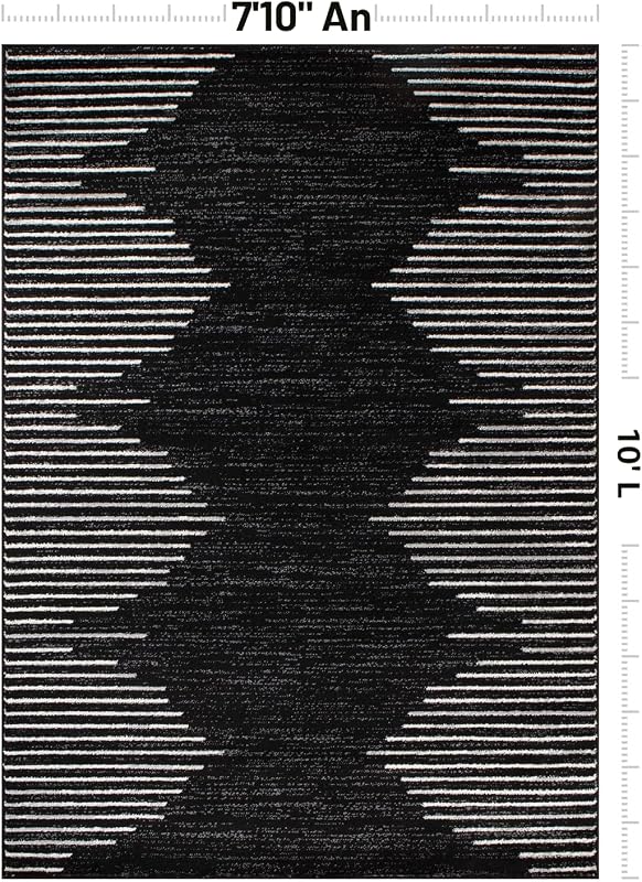 Alfombra bohemia rayas resistente manchas 8x10ft color negro