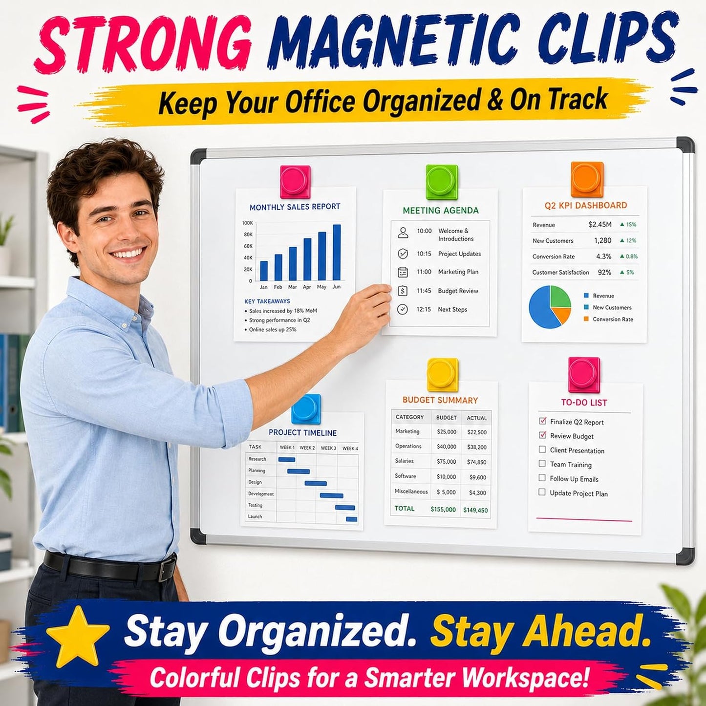 12 Pzas Clips Magnéticos Coloridos para Nevera