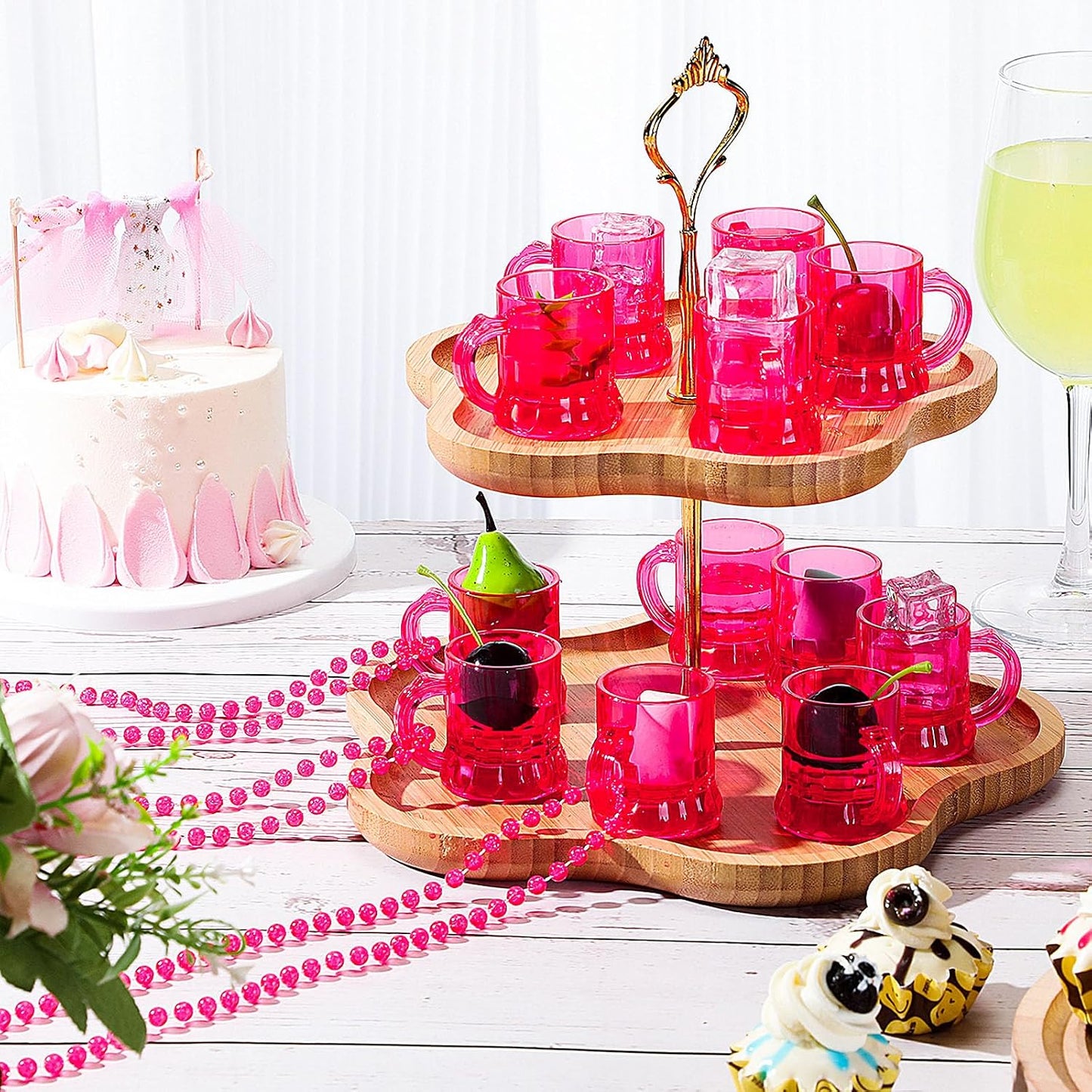 20 Vasos Chupito Plástico 1oz Rosa Asa Fiesta