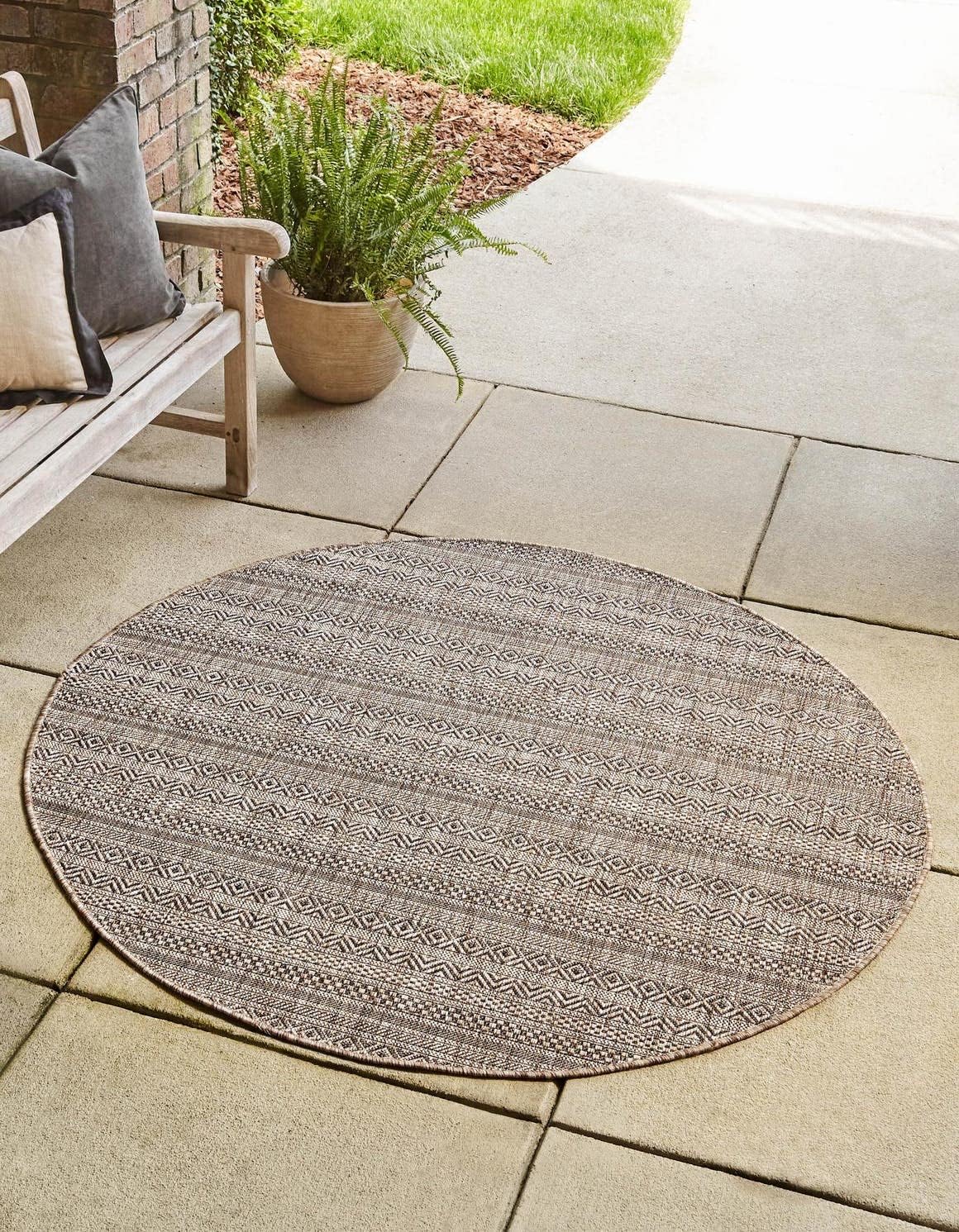 Alfombra rayas al aire libre Maia 10ft redonda natural/negro