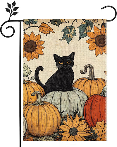 Bandera jardín calabaza otoño 12x18pulg arpillera doble cara