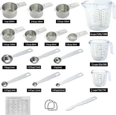 Set 20 Tazas y Cucharas Acero Inox para Medir Cocina