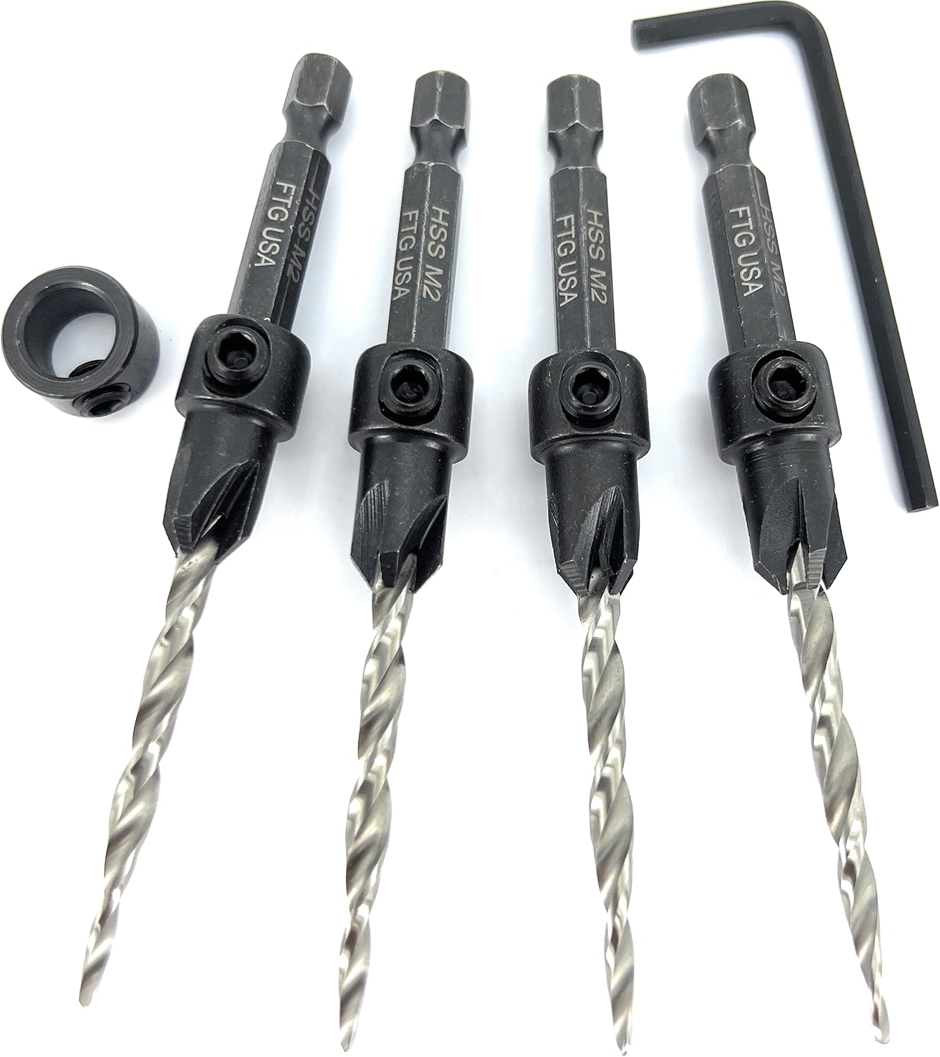 Set 4 Brocas Avellanadoras Ajustables #8 con Cónica Carpintería