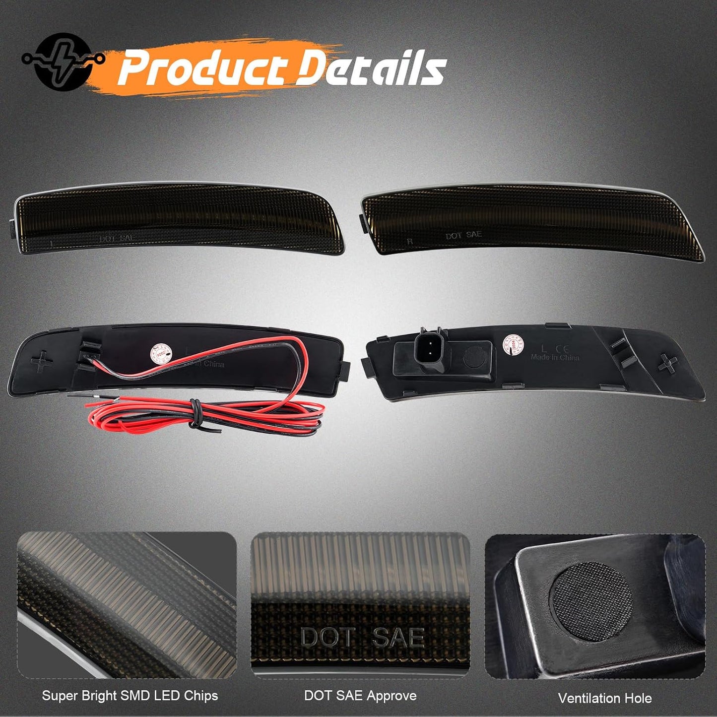 4 Pzas Luces LED Lente Ahumado Mustang Mach-E 21-24
