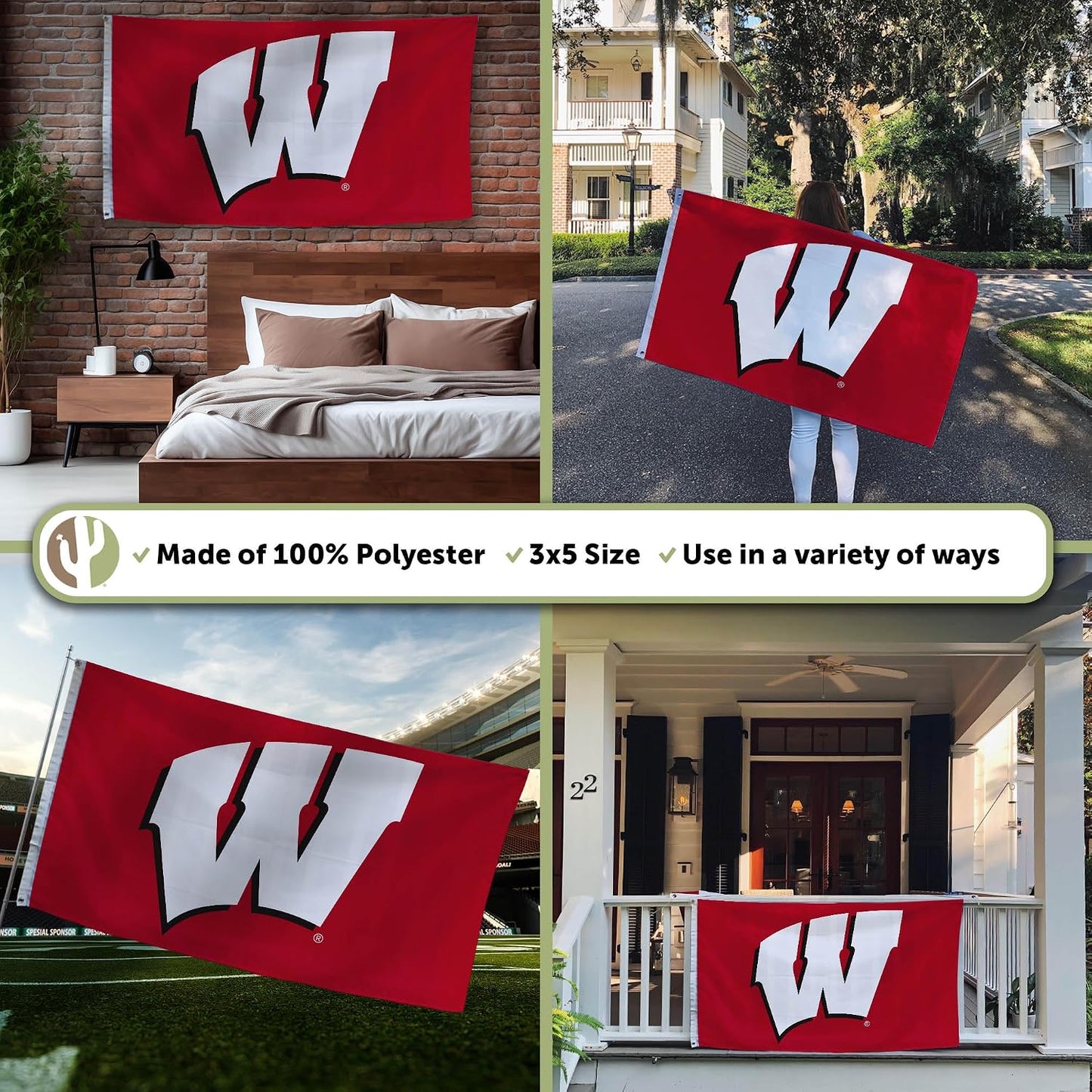 Bandera UW Wisconsin 3x5ft tela poliéster duradera