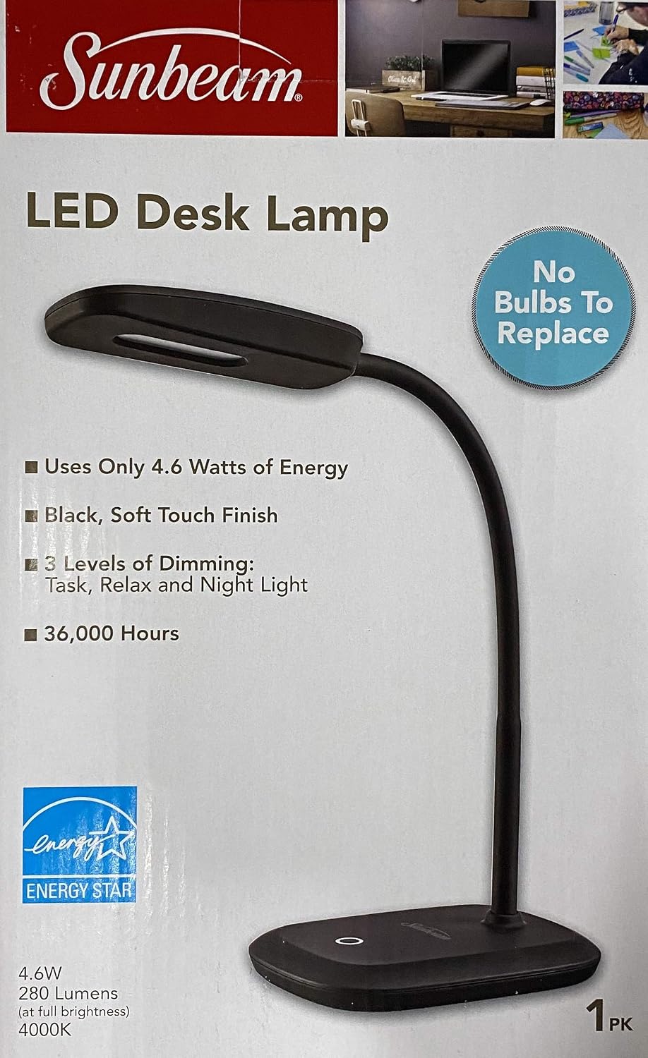 Lámpara escritorio LED cuello flexible ajustable negro