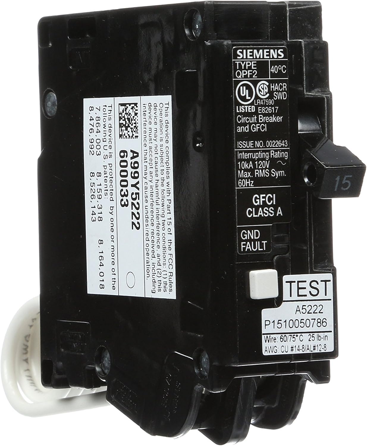 Interruptor circuito falla tierra Siemens 15A 120V