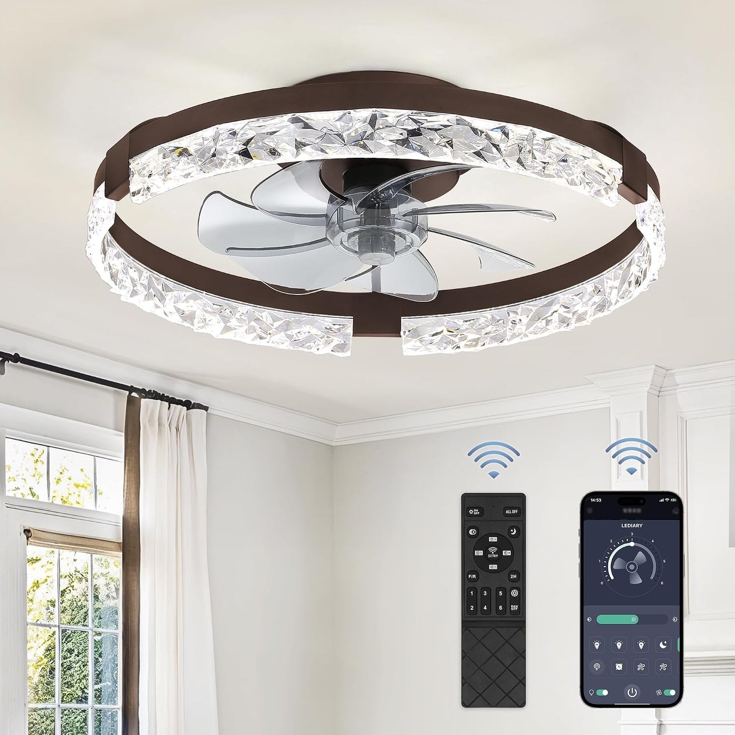 Ventilador techo 20pulg luces LED control remoto