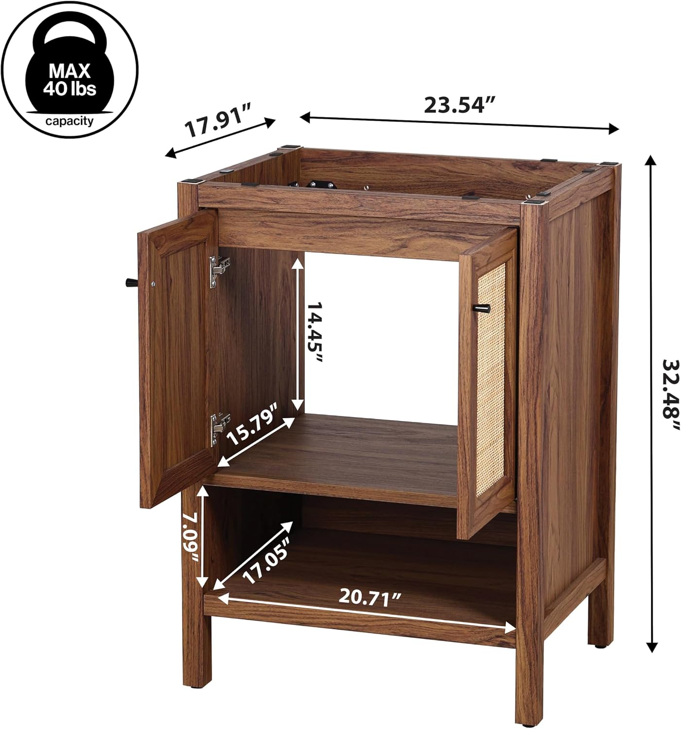 Armario tocador baño 24x18x33pulg puertas ratán estante