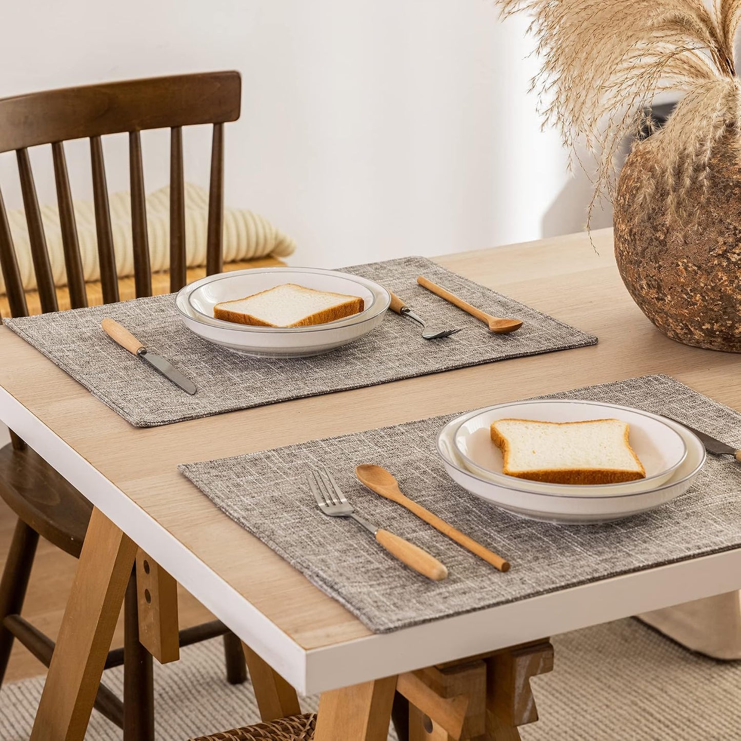 Set 4 Manteles Lino Mesa Cocina 13x19pulg Gris