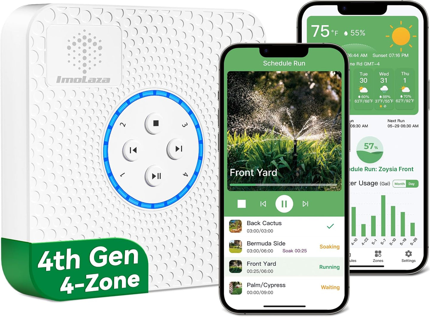 Controlador riego WiFi 4 zonas app y saltos meteorológicos