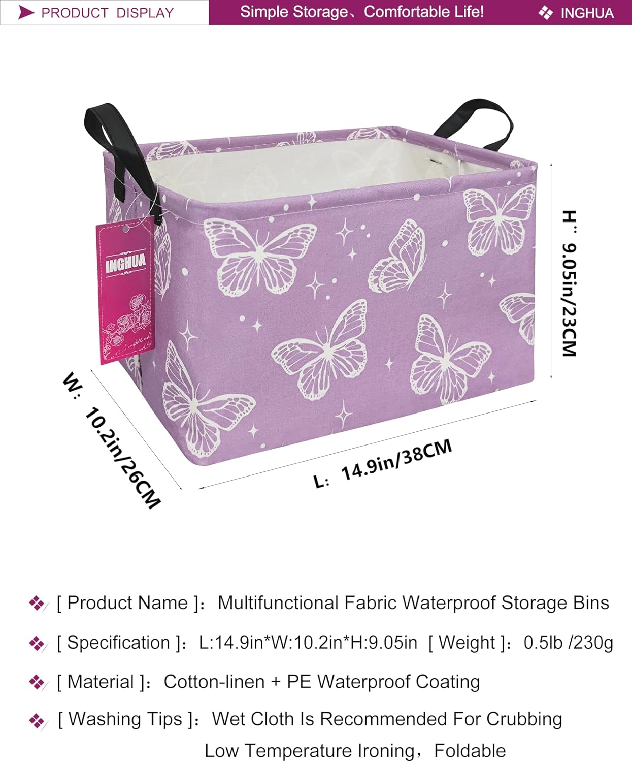 Cesta almacenamiento rectangular para juguetes, libros, ropa