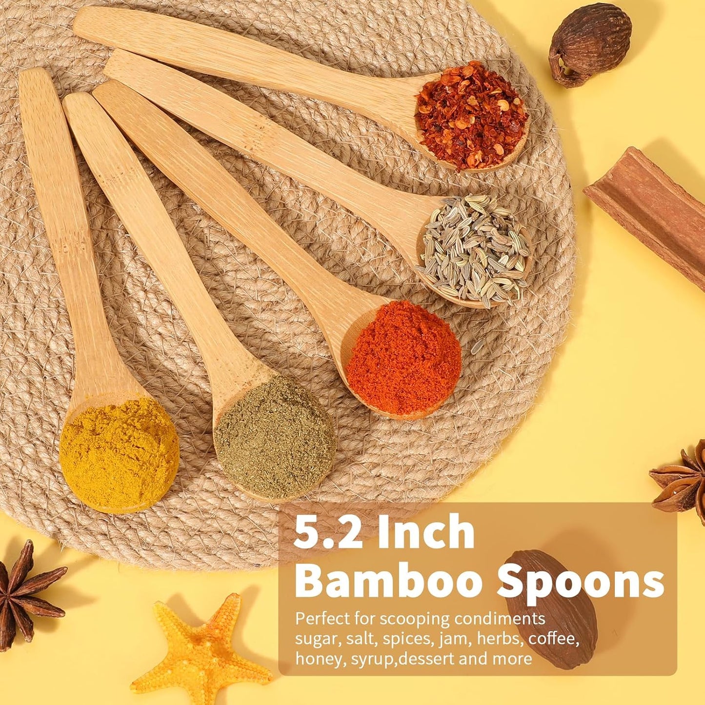 Cucharas bambú 5pulg para condimentos y té cocina