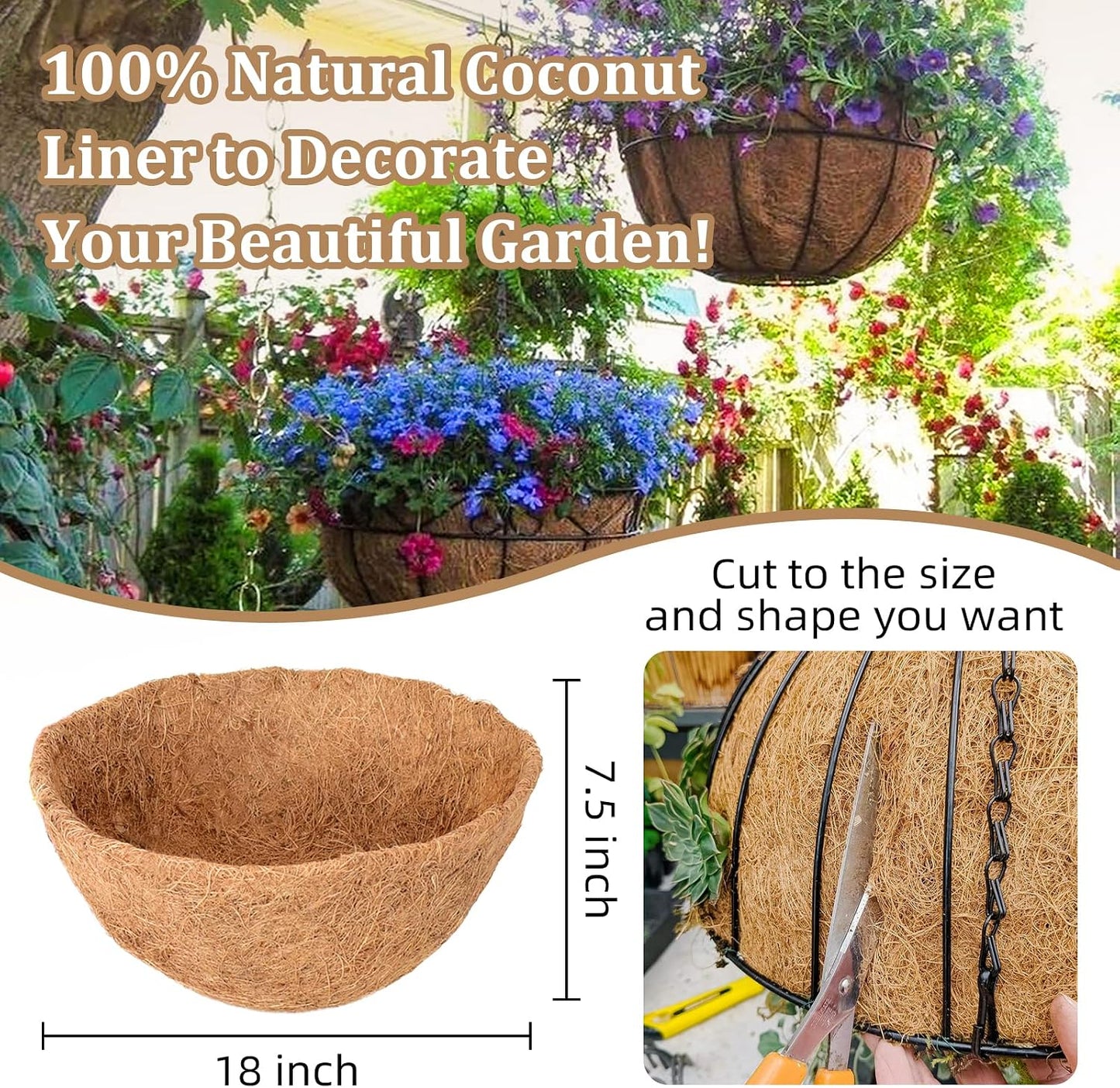 4 Forros Cesta Colgante 45cm Fibra Coco Natural Redondos