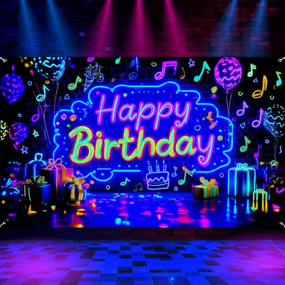 Pancarta neón cumpleaños con luz negra reactiva