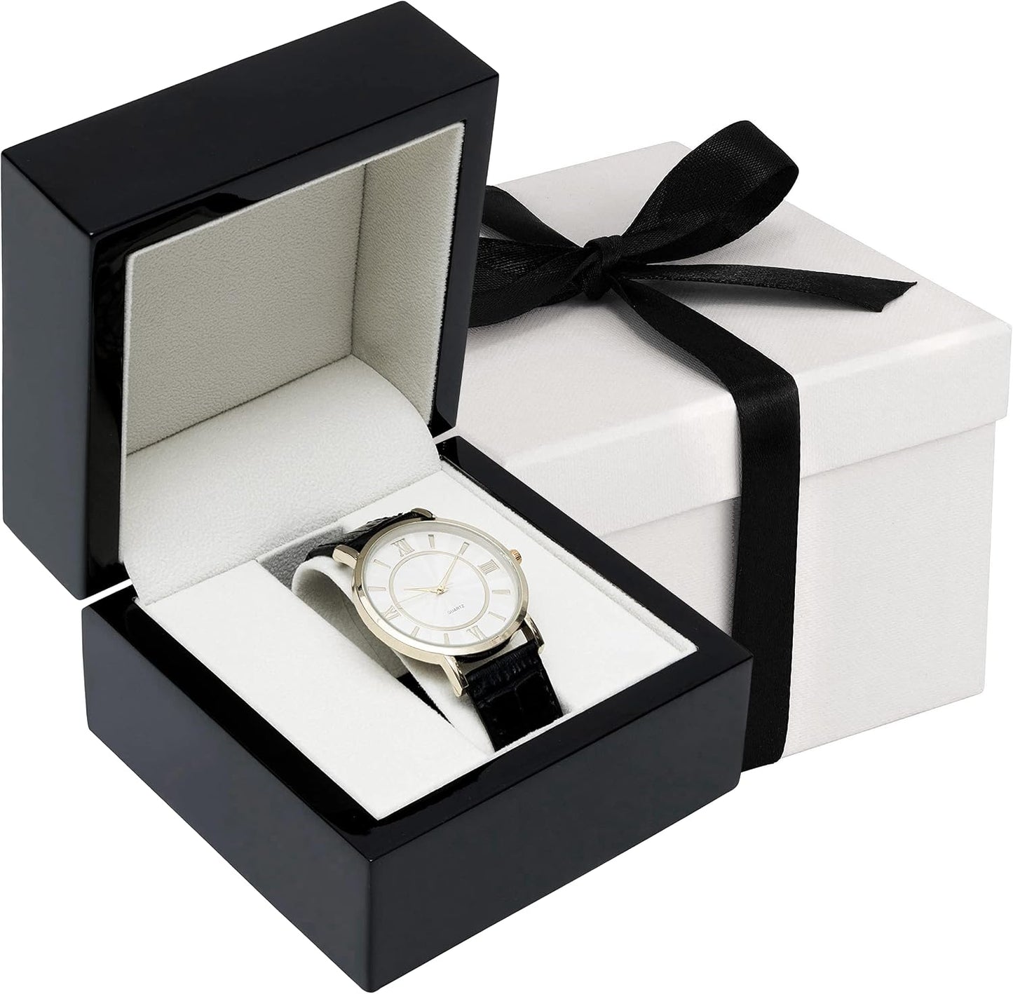 Reloj madera caja regalo lujo set 2 con cinta negro