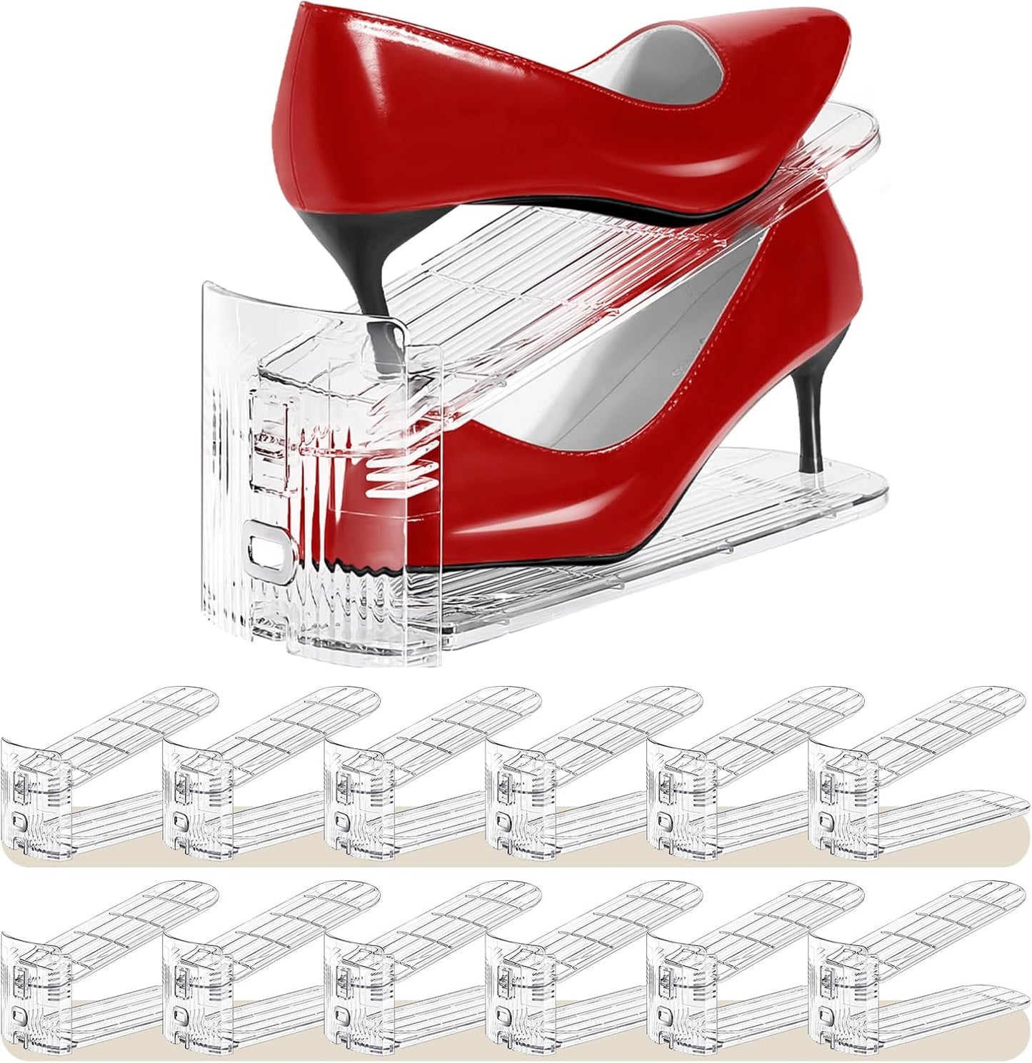 Organiz. zapatos 12 pzas 3 niveles ajustables transparente