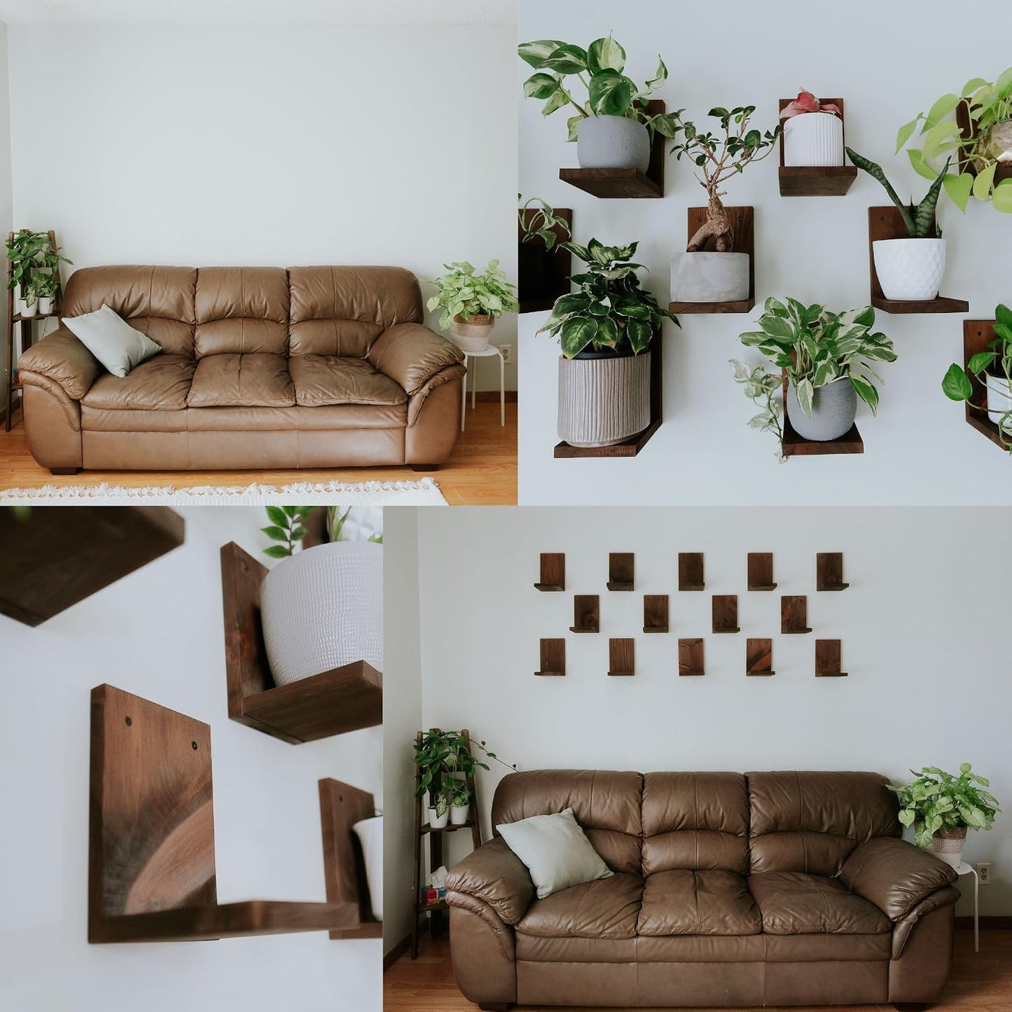 3 Estantes Flotantes Modernos de Madera Maciza Marrón