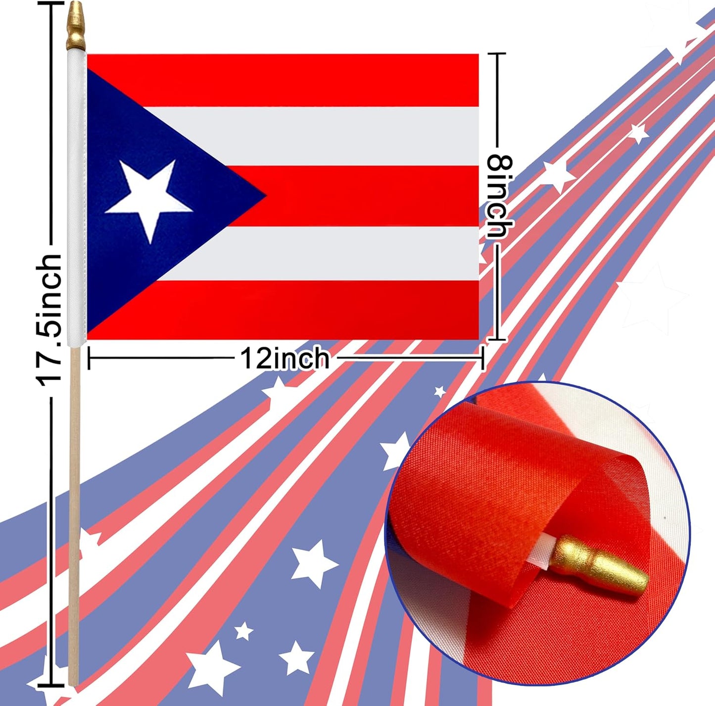 12 Banderas Puerto Rico 8x12" en Palo Madera Mini Decoración