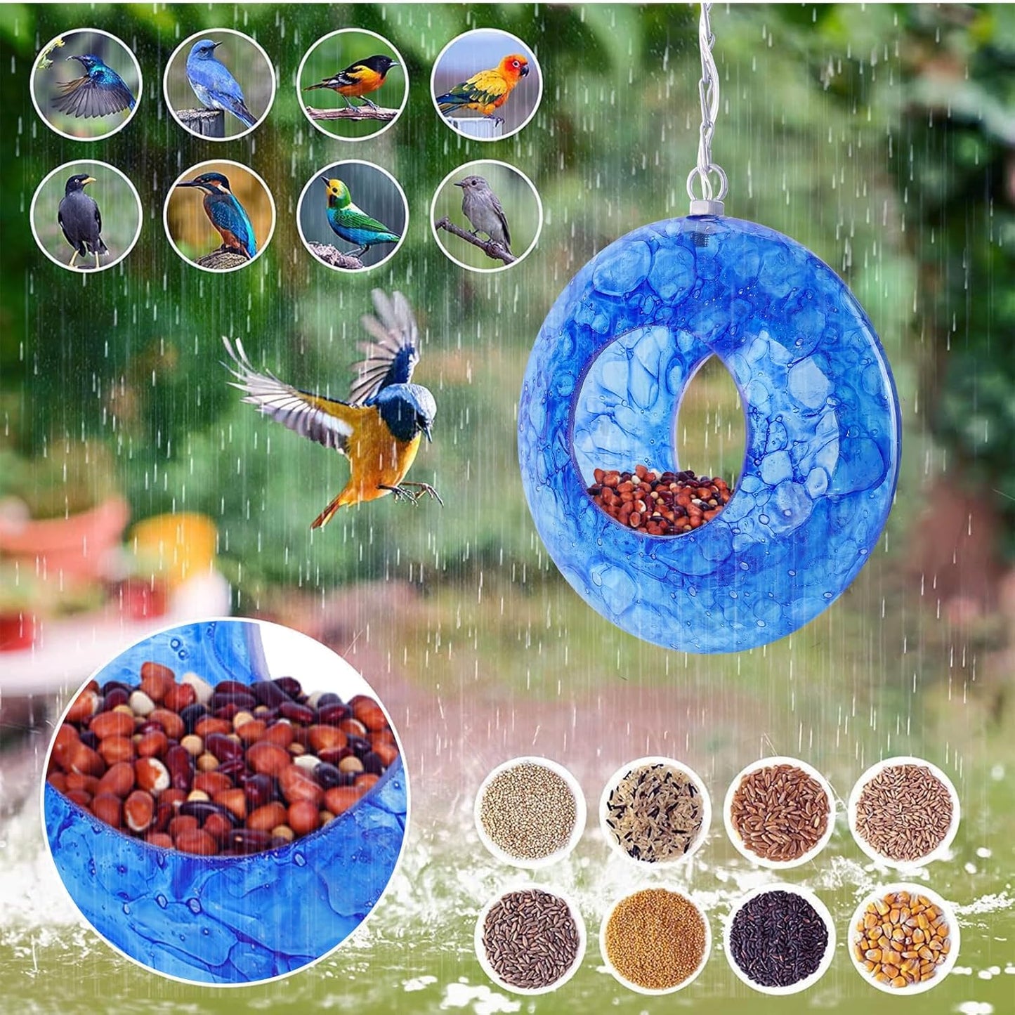 Comedero pájaros mosaico colgar jardín 8"