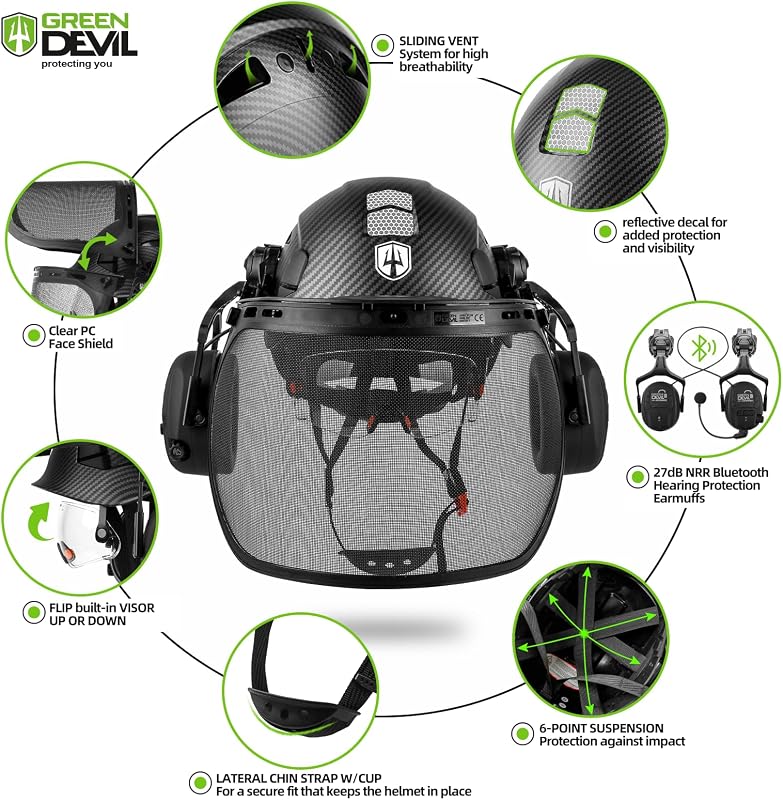 Casco seguridad motosierra orejeras Bluetooth visera 5en1
