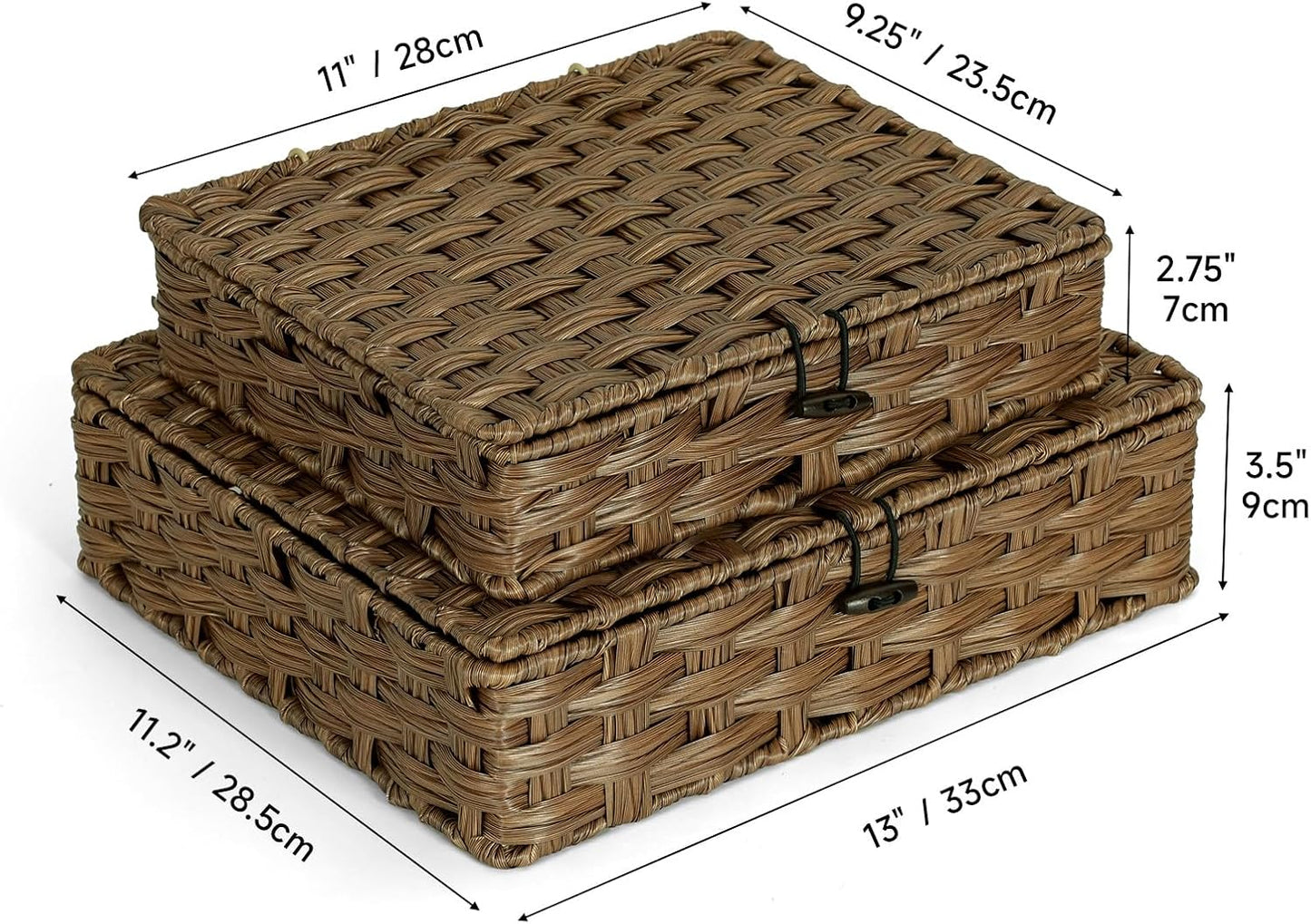 Cestas almacenamiento mimbre plástico 11x9.25" set 2
