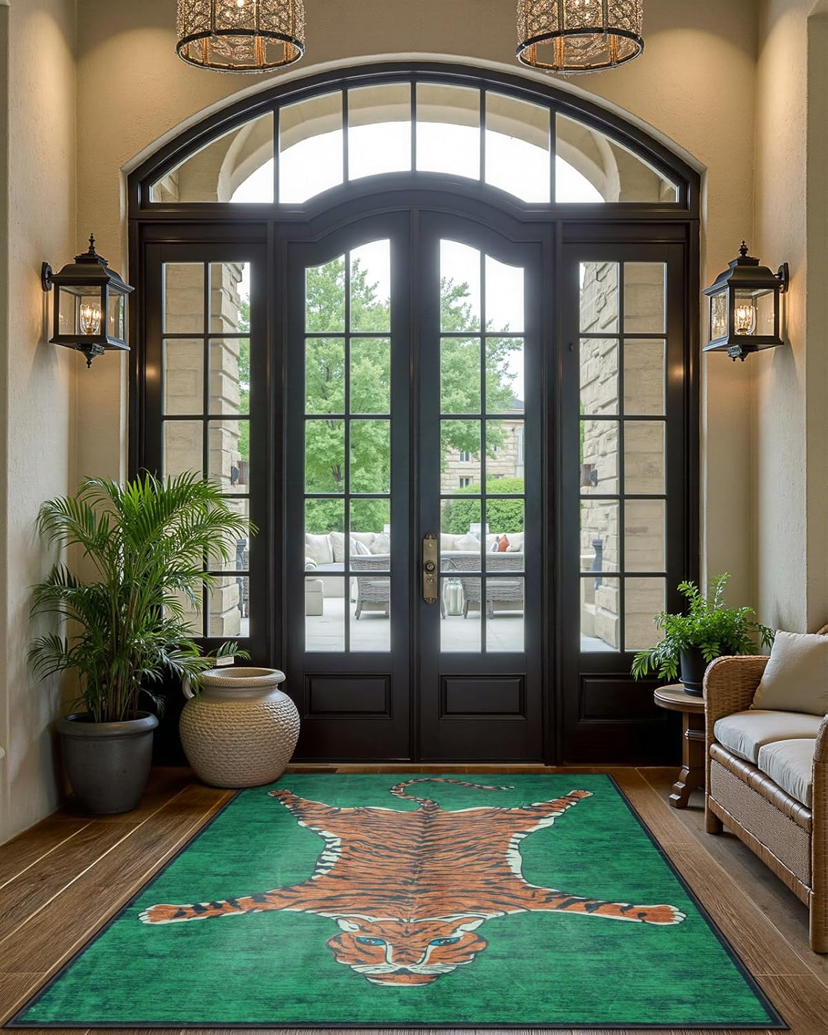 Alfombra tigre 5x7ft sala estar verde estampado animal