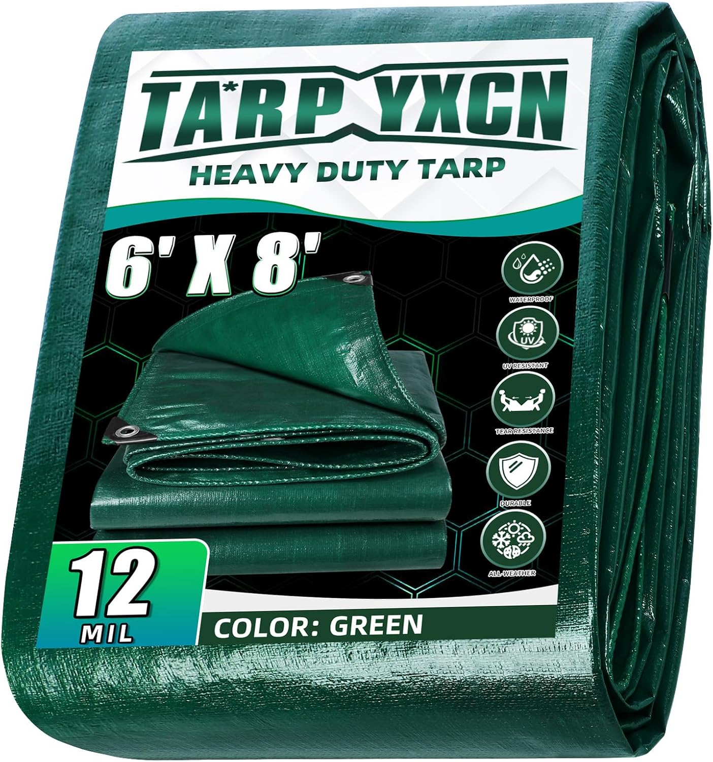 Lona verde resistente 6x8ft 12mil impermeable UV