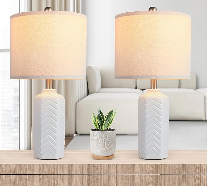 Lámpara mesa cerámica 22pulg set 2 blancas dormitorio