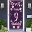 Cartel feliz cumpleaños 9 años globos rosa morada decoración puerta