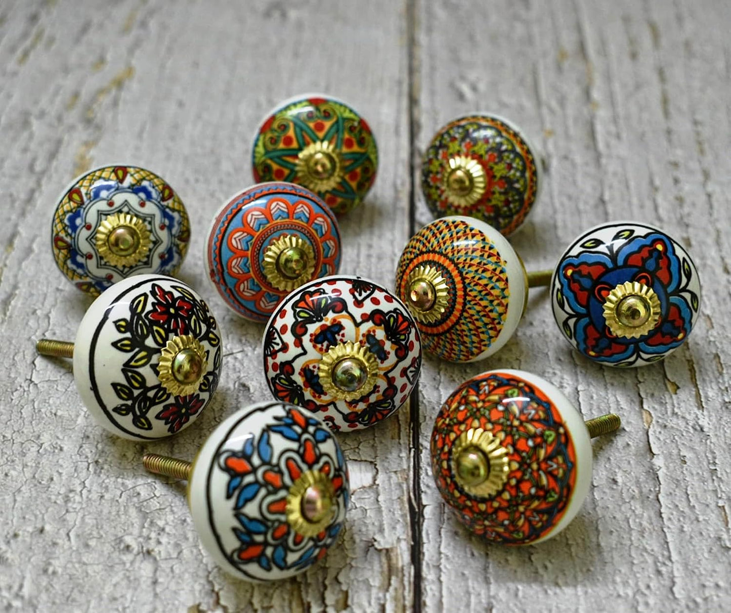 Set 10 pomos cerámica gabinetes 6x3.8cm multicolor