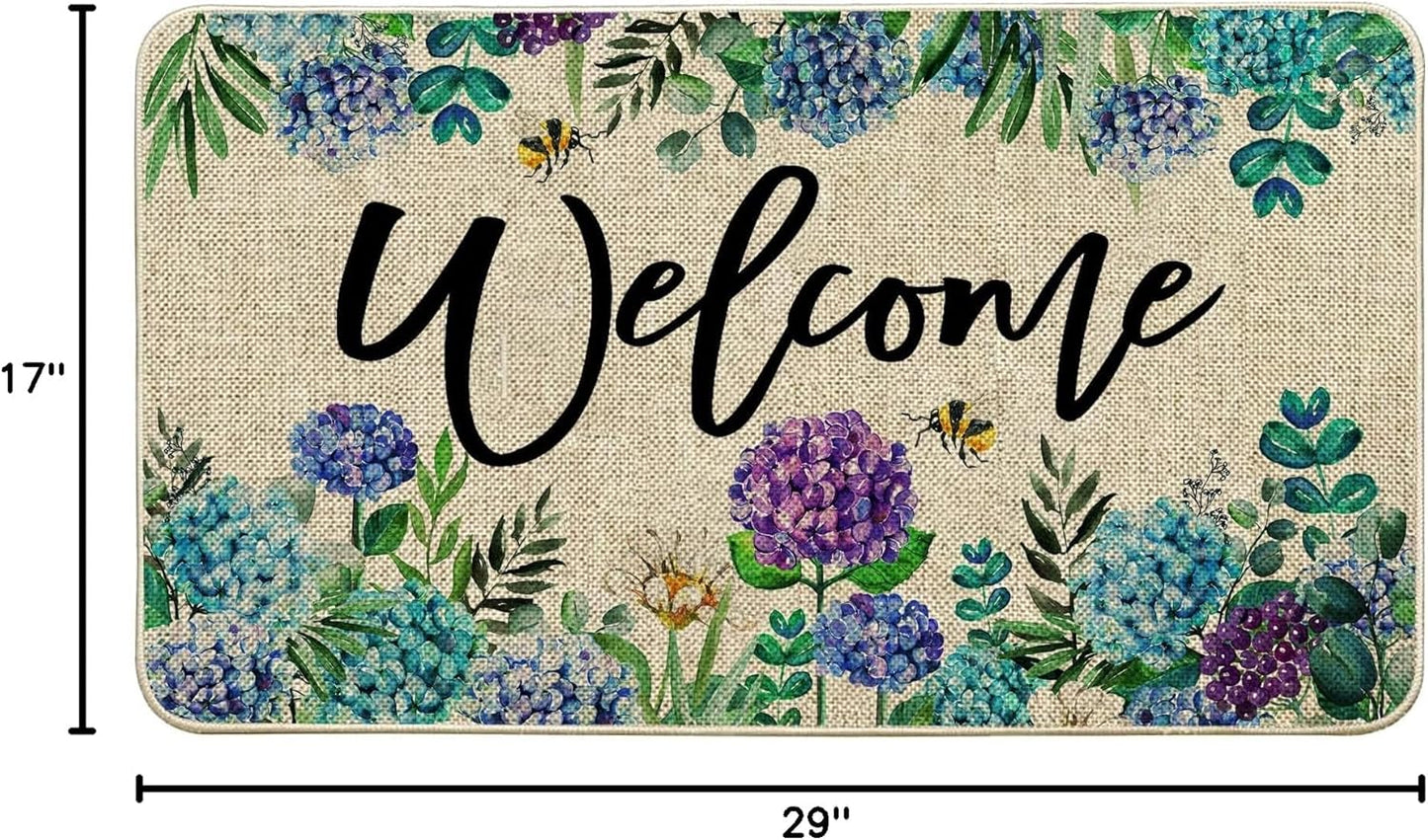 Tapete floral hortensias morado azul antiderrap 17x29"