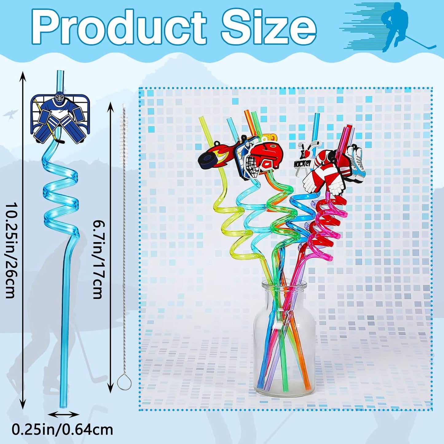 24 Popotes Hockey Hielo Coloridos Reutiliz. para Adultos