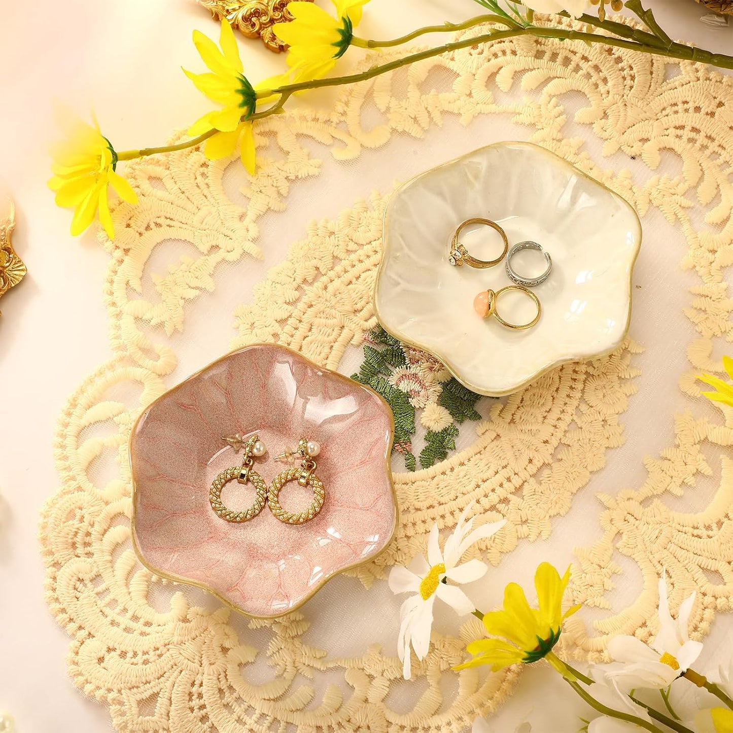 8 Pzas Plato Cerámica Hoja Loto Soporte Joyas Blanco Rosa