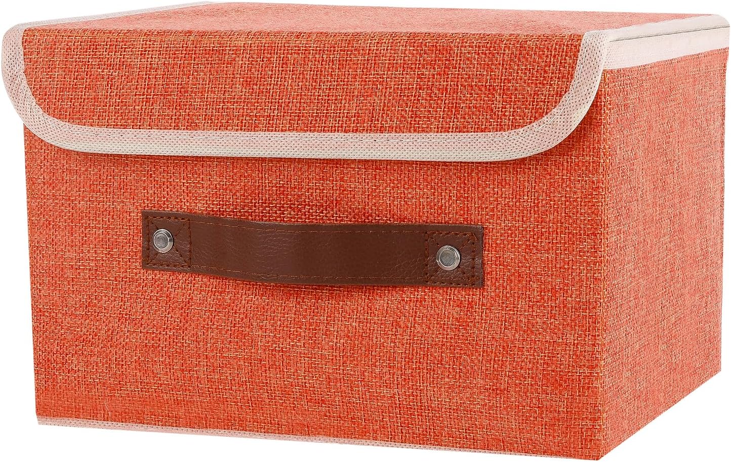 Cubo almacenamiento lino plegable con tapa naranja
