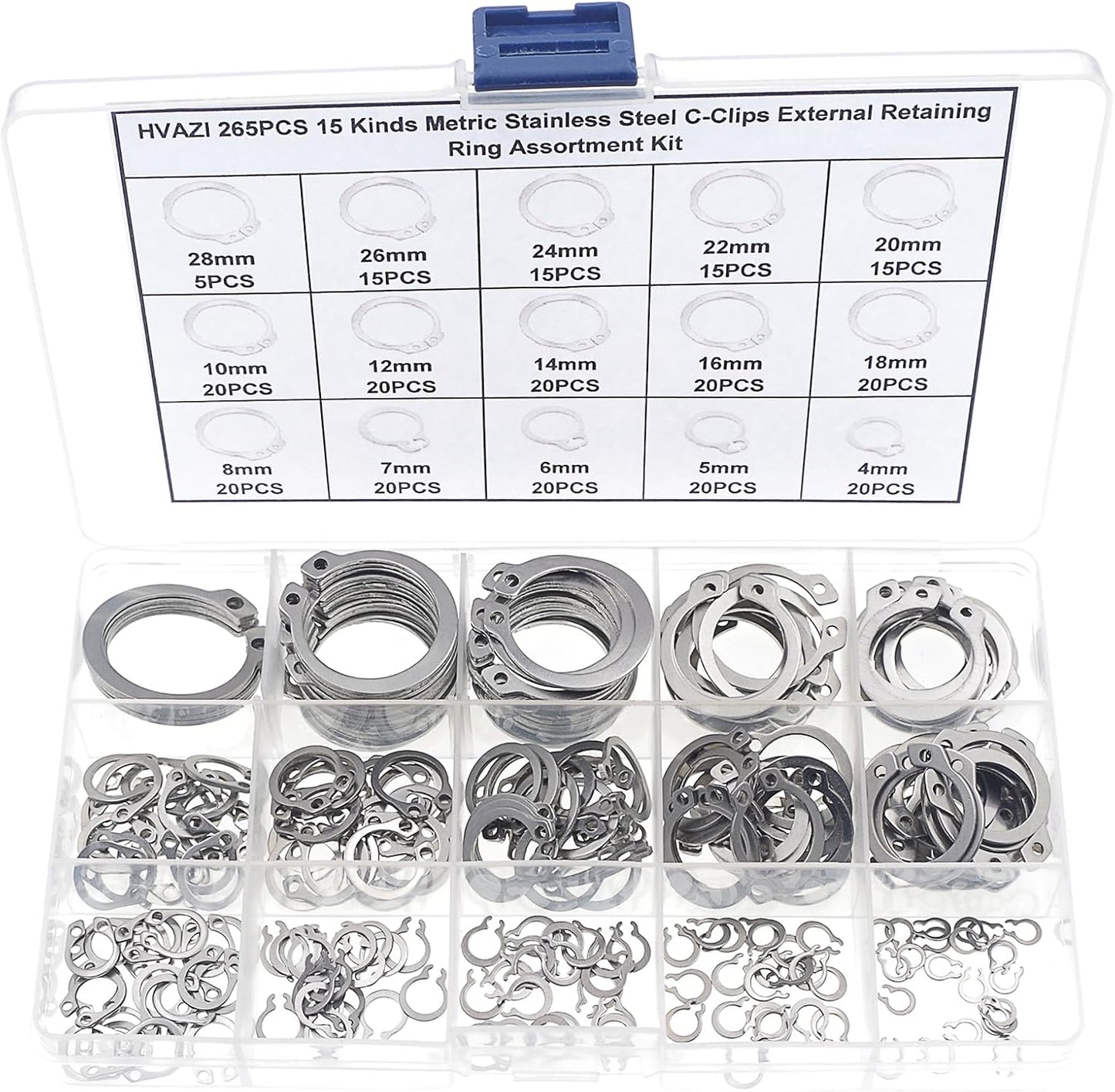 265 Pzas Anillo Retención Acero Inox 0.157-1.102pulg
