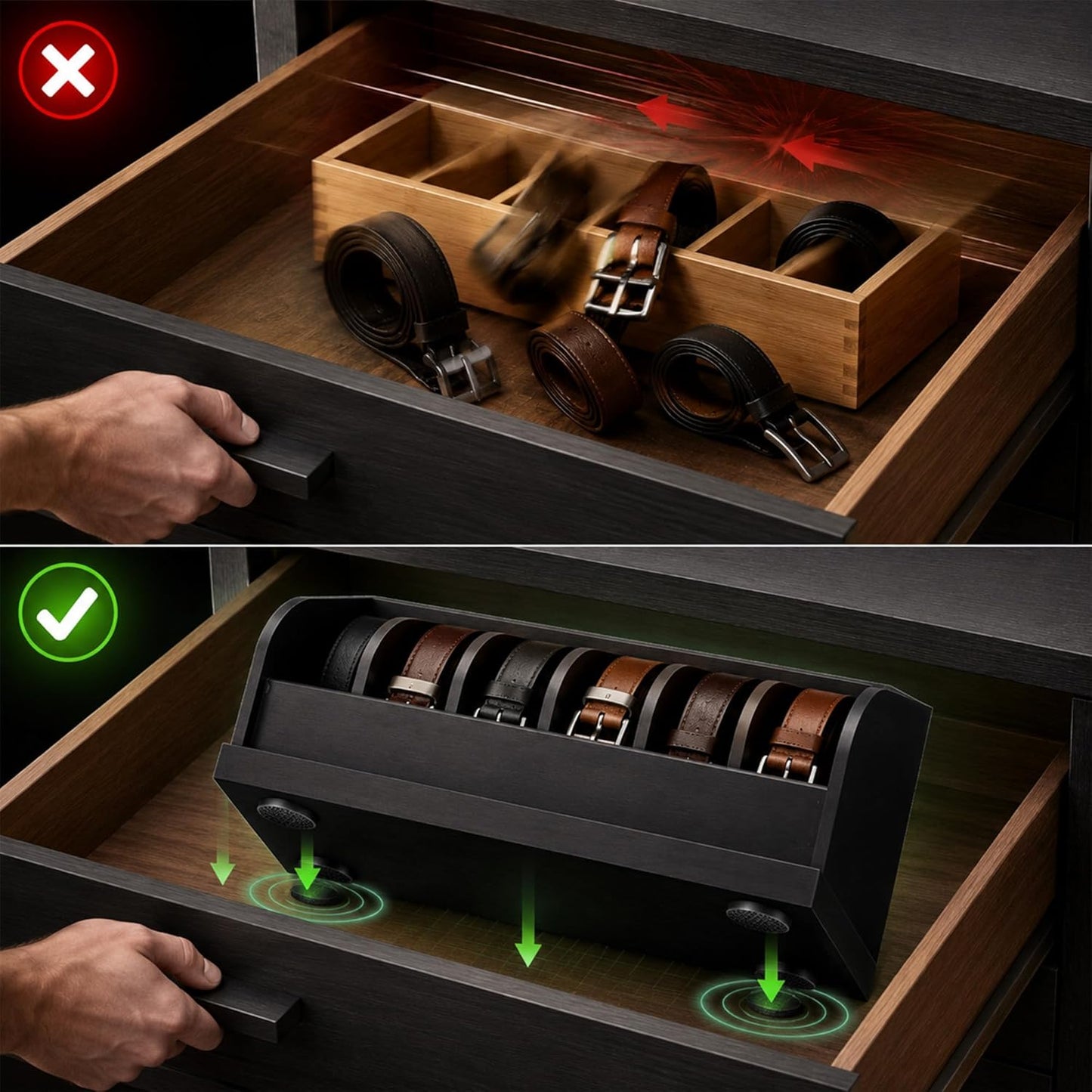 Organiz. cinturones bambú 6 rejillas para closet