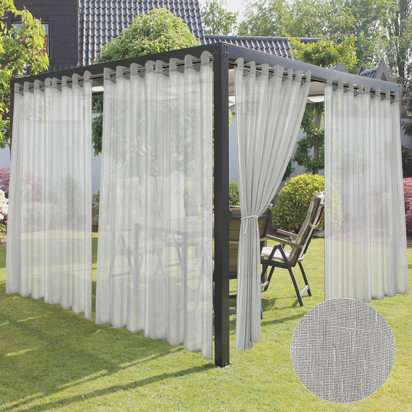 4 Cortinas lino gris semi transparente impermeables
