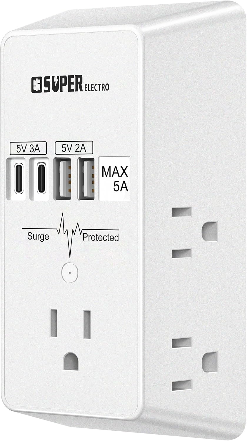 Extensor enchufe 5 puertos USB 5V 5A con protección sobretensiones