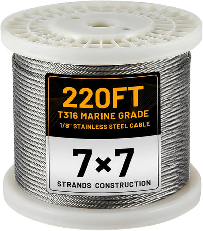 Cable acero inox T316 220ft 1/8pulg para barandilla valla escalera