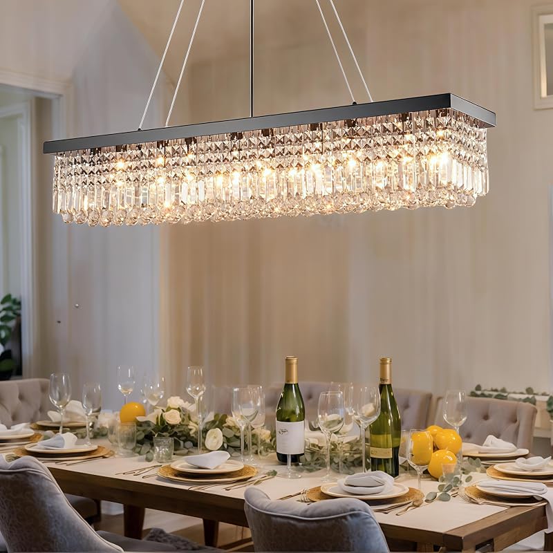 Candelabro cristal negro 10 luces para comedor y cocina