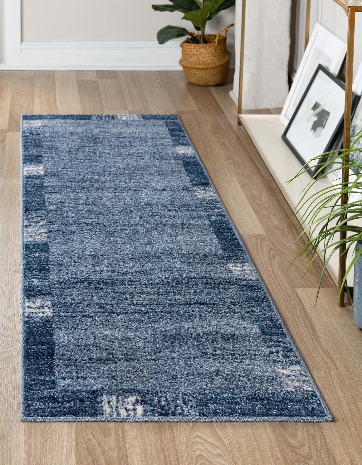 Alfombra corredor 2x6' inspirada contemporánea azul marino